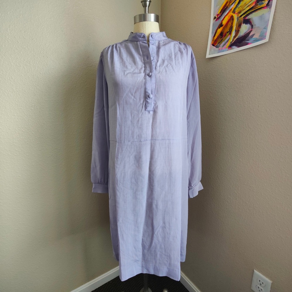 Vintage Malouf of Dallas 80s Retro Shift Dress Lilac USA L Mandarin Secretary